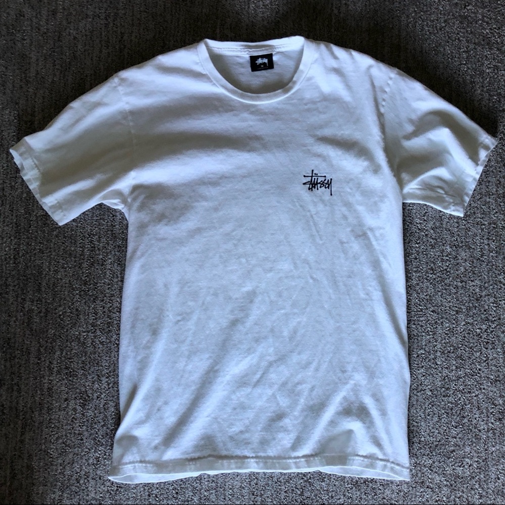 White Stussy Logo Medium Tee